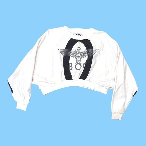 Boy London Womens Maglia Cropped White Long-Sleeve Eagle Logo Sweatshirt READ - Picture 1 of 5